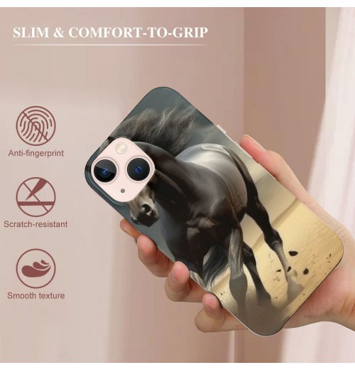 Shangniulu Compatible for iPhone 14 Case, Black Horse Cool Animal Horse iPhone Case Drop Protection Slim Shockproof TPU Case Gift for Men Women