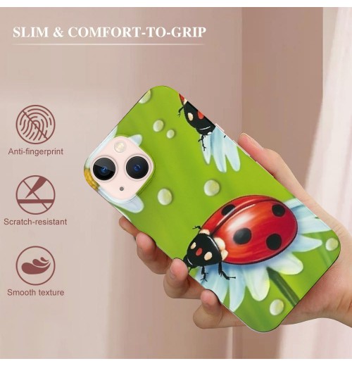 Shangniulu Compatible for iPhone 13 Pro Case, Funny Red Ladybugs Daisies iPhone Case Drop Protection Slim Shockproof TPU Clear Case Gift for Men Women