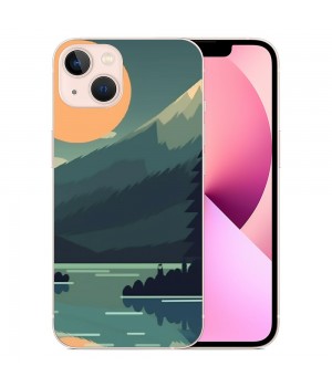 Shangniulu Color Block Sunset Case Aesthetic River Mountain Landscape Sunset Printed Shockproof Protective Case Soft TPU Hard Back Anti-Scratch Cover