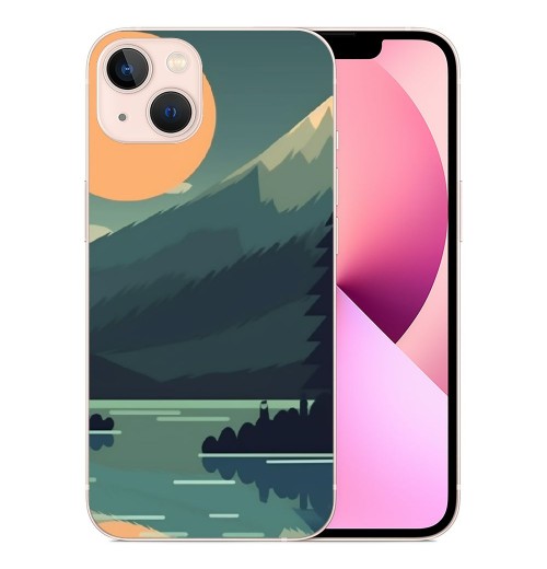 Shangniulu Color Block Sunset Case Aesthetic River Mountain Landscape Sunset Printed Shockproof Protective Case Soft TPU Hard Back Anti-Scratch Cover