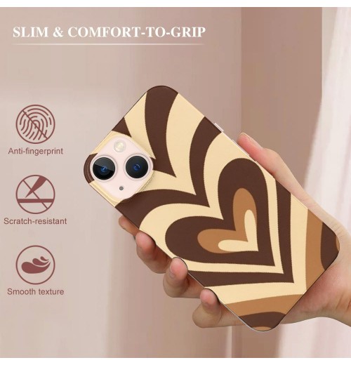 Shangniulu Brown Heart Case Cute Love Heart Coffee Latte Print Phone Case Shockproof Protective Case Soft TPU Hard Back Anti-Scratch Cover