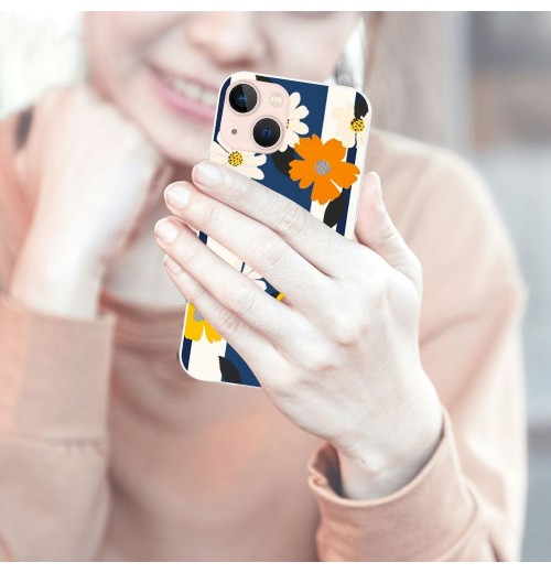 Shangniulu Flower Daisy Floral Printed Case Indie Aesthetic Color Block Shockproof Protective Case Soft TPU Hard Back Anti-Scratch Cover