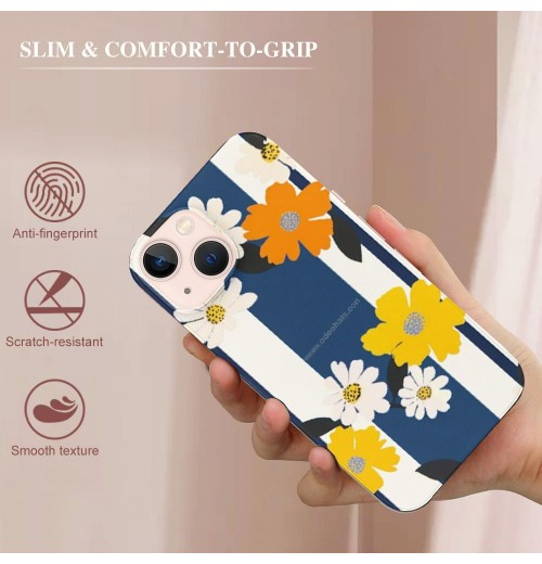 Shangniulu Flower Daisy Floral Printed Case Indie Aesthetic Color Block Shockproof Protective Case Soft TPU Hard Back Anti-Scratch Cover